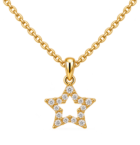 Colgante de estrella con diamante redondo dorado luminoso, collar de joyería fina para mujer, regalo celestial personalizado para aniversario o boda. - Product Image 1