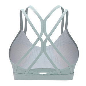 เสื้อชั้นในกีฬาสำหรับผู้หญิง สีฟ้าอ่อน แบบ Racerback รองรับปานกลาง ระบายอากาศได้ดี ดีไซน์ล่าสุด คอกลม สีพื้น สำหรับโยคะและออกกำลังกาย - Product Image 5