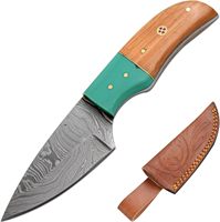 Couteau à dépecer artisanal en acier Damas, lame fixe, manche en bois d'olivier et turquoise, pour la chasse, le camping, le bushcraft, l'extérieur, vente en gros