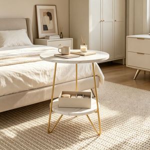Comodino Moderno in Stile Antico con Accenti in Mango e Pino, Tavolino in Acciaio Inossidabile per Camera da Letto, Arredamento per Appartamento o Casa - Product Image 5