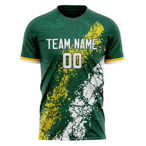 เสื้อฟุตบอลแบบกำหนดเองสำหรับทุกเพศ พิมพ์ชื่อและหมายเลขส่วนตัว เสื้อทีมกีฬาสีเขียว ดีไซน์ลายสาดสี สำหรับทีมแข่งขัน แขนสั้น - Product Image 6