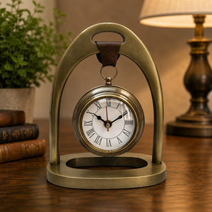 Horloge de bureau en laiton à motif équestre |   Montre de poche vintage inspirée des montres anciennes |   Décoration de table avec chiffres romains anciens pour le bureau - Product Image 2