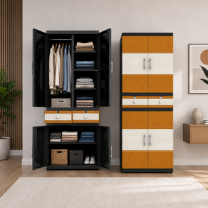 Armoire de rangement en plastique Naiba avec tiroir, étagères et penderie, couleur marron clair, pour le rangement des vêtements, meubles de chambre à coucher - Product Image 1