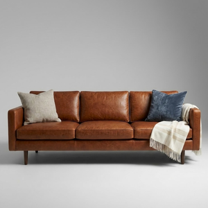 Premium Upholstered Leather <b>Sofa</b> 3 Seater Cognac Brown with Solid Wood Base Premium Upholstered Furniture - Product Image 1
