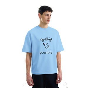 เสื้อยืดสตรีทแวร์สีฟ้าอ่อนสุดหรู ทรงโอเวอร์ไซส์ ทรงบ็อกซี่ ผ้าเจอร์ซีย์คอตตอนเนื้อหนา สไตล์วินเทจ จากผู้ผลิตแฟชั่น - Product Image 3