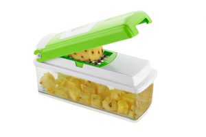 Écraseur et presse-purée multifonction 1 pièce en plastique vert, trancheuse manuelle avec 6 lames en acier inoxydable, pliable et compatible lave-vaisselle - Product Image 4