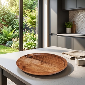 Plateau rond en teck massif de qualité alimentaire, fait main, ustensile de cuisine en bois, vaisselle de table balinaise haut de gamme - Product Image 2