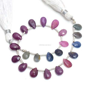 Forme de poire à facettes en saphir multi naturel 8 pouces perles de pierres précieuses en cristal utilisation de brin de pierres précieuses pour la fabrication de bijoux de bracelet - Product Image 1