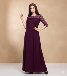 Robe longue en tissu georgette pour femme, couleur violette, avec doublure en crêpe, tailles M 38, L 40 disponibles, vente en gros, stock disponible - Product Image 2