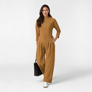 Blouse médicale marron pour femme, coupe large, taille haute, manches longues, 100% coton tissé, détection par aiguille, uniforme médical, thermocollage sans couture - Product Image 1