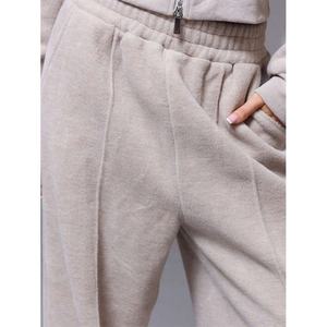 High Quality Factory 2pcs Set <b>Women</b> Waistband Structured Thick Wide Leg Pants <b>Fleece</b> Cotton <b>Women</b> Tracksuit Set - Product Image 3