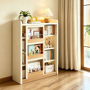 Estantería Moderna con Puertas Corredizas, Estantes Abiertos, Organizador de Almacenamiento de Libros y Juguetes que Ahorra Espacio para Dormitorio Infantil, Sala de Estar - Product Image 1
