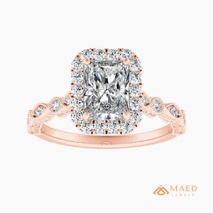 แหวนหมั้นโรสโกลด์ประดับมอสซาไนต์สำหรับผู้หญิง ชุบทองคำขาว 14K ทรงมรกต ประดับเพชรแบบ Halo Prong หรูหรา สำหรับเจ้าสาว แหวนสัญญา เครื่องประดับชั้นดี - Product Image 1
