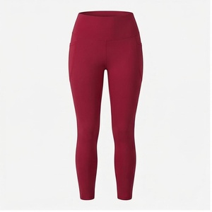 High Waist Full Length Yoga <b>Leggings</b> <b>With</b> <b>Pockets</b> Solid Color Seamless Spandex Polyester Four-Way Stretch Women's Activewear - Product Image 1