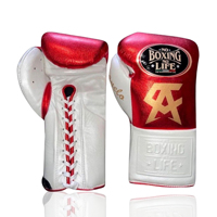 Guantes de boxeo No Boxing No Life, rojos y blancos, de cuero vacuno, para sparring, con cordones.