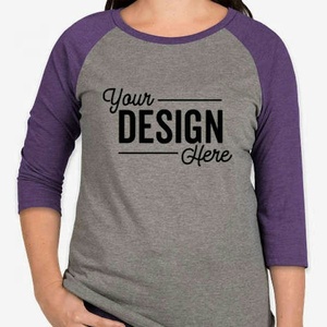 T-shirt décontracté pour femme à manches raglan trois-quarts, imprimé gris, col rond, blocs de couleur, 100 % coton - Product Image 1