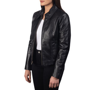 Veste en cuir de vache noir unisexe de qualité supérieure, coupe ample, col mandarin classique, fermeture éclair, laine, pour tous les jours, bureau, streetwear - Product Image 2
