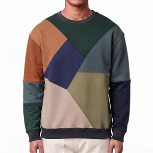 Sweat-shirt décontracté à blocs de couleur, imprimé sur mesure, en mélange de coton, col rond, fabricant OEM ODM, usine de vêtements de mode en gros - Product Image 4