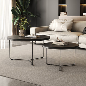 Modern Minimalist <b>Nesting</b> Coffee <b>Table</b> Set with Matte Black Round Tops and Thin Metal Legs for Living Room Apartment Hotel - Product Image 4