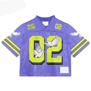 Fabricante personalizado de camisetas de fútbol retro americanas, camisetas de fútbol de malla cuadrada con cuello en V de gran tamaño para hombre - Product Image 4