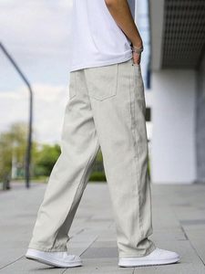 Jean en denim beige coupe décontractée pour homme, jambe large, 100 % coton, décontracté, uni, écologique, taille mi-haute, style vintage Abdul Royal World - Product Image 2