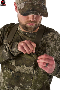 Men Outdoor Woodland <b>Camouflage</b> Hunting Field Bib Overalls Full Center Front Zipper Flap <b>Cargo</b> Pockets Crossback Suspenders Bib - Product Image 6