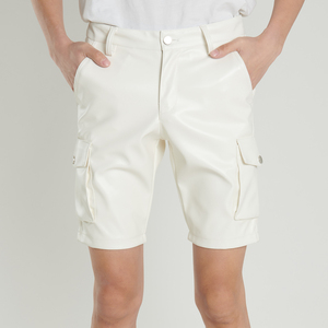 Men's <b>White</b> <b>Cargo</b> Shorts Mid Waist Button Fly Casual Style With Pockets Breathable Cotton Fabric - Product Image 3