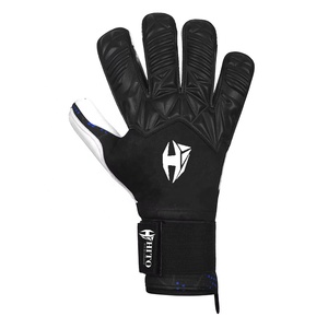 Premium Custom Design Black and White Neoprene Soccer Goalkeeper <b>Gloves</b> 4mm German Embossed Latex Elastic Strap Hybrid Cut - Product Image 3