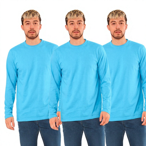 Men's <b>Black</b> <b>Long</b> <b>Sleeve</b> O-Neck Knitted Casual <b>T</b>-<b>Shirt</b> Regular Fit Solid Color 100% Cotton - Product Image 4