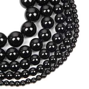Perles rondes polies en onyx noir naturel, pierres précieuses énergétiques pour la fabrication de bijoux DIY, bracelets, options en gros - Product Image 2