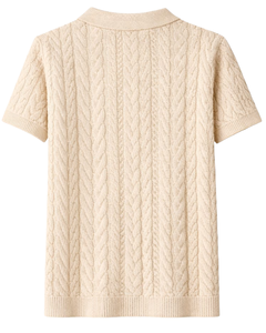 Polo de Punto Trenzado Beige para Hombre, Manga Corta, Verano, Casual, Corte Ajustado, Tejido Texturizado, Logotipo Personalizado, Fabricante OEM, Venta al Por Mayor - Product Image 5