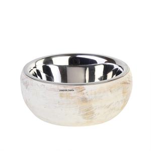 Bol d'alimentation pour animaux de compagnie en acier inoxydable avec support de ventre en bois fabriqué à la main pour chiens et chats Conception amovible et surélevée - Product Image 1