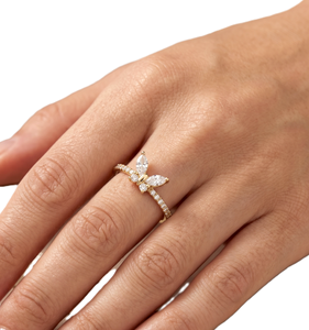 Bague de Mariage Personnalisable en Or Massif 14K 18K avec Diamants de Laboratoire Marquise et Ronds Entiers, Motif Papillon, et Moissanite - Product Image 5