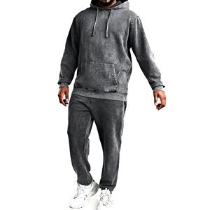 Ensemble de survêtement pour homme grande taille, logo personnalisé, effet délavé, 100% coton, confortable/respirant, haute qualité, en vente en ligne - Product Image 2
