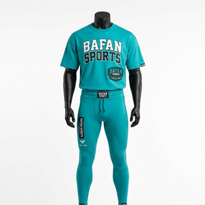 Ensemble T-shirt et legging pour homme en coton doux et poly 200 GSM, vert turquoise, respirant, extensible, vêtements de sport, 2 pièces - Product Image 6