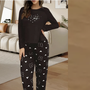 Conjunto de pijama de Jersey estampado de algodón para mujer Traje de noche de cuello de punto para mujer Paquete de 2 ropa de dormir de verano con patrón de estampado único - Product Image 2