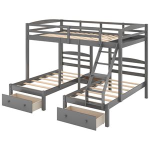 Letto a castello triplo grigio con cassetti per bambini, configurazione Full Over Twin e Twin - Product Image 5