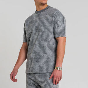 Mens Grey Textured T Shirt And Shorts Set Slim Fit Summer Casual Matching Set Lightweight Breathable Cotton Polyester Outfit - Product Image 2