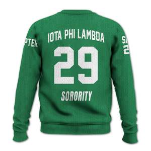 Chaqueta Universitaria Verde Esmeralda Personalizada Iota Phi Lambda, Suéter Tejido de la Hermandad Iota Phi Lambda - Product Image 6