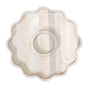 Ensemble de plateaux de service ronds en bois, plateau à collation minimaliste en bois de hêtre, plateau à fromage pour le petit-déjeuner, plateau rond en bois avec poignée - Product Image 1