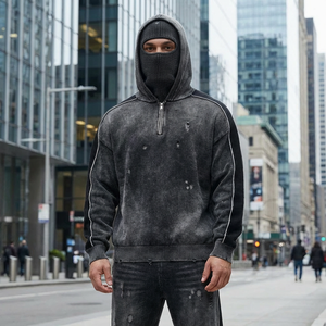 Sweat à capuche zippé pour homme, en coton, effet délavé, style vintage streetwear, personnalisable, vente en gros, fabricant de vêtements - Product Image 5
