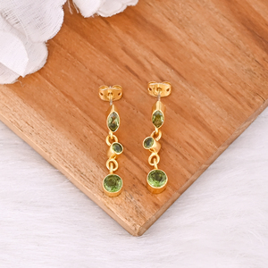 Pendientes de Peridoto Natural con Tres Piedras, Joyería de Piedras Preciosas Hecha a Mano para Mujer - Product Image 2