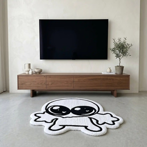 Alfombra Antideslizante de Lana con Diseño Geométrico, Hecha a Mano, en Blanco y Negro, Estilo Kawaii, para Dormitorio o Sala de Estar - Product Image 5