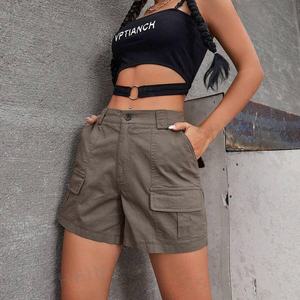 2024 nuevo estilo cargo color sólido cintura elástica bolsillo pantalones mujeres cadera levantamiento casual diseño profesional pantalones cortos cargo - Product Image 3