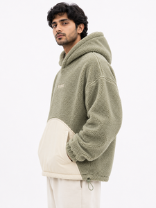 Custom Unisex Sage Green <b>Sherpa</b> <b>Fleece</b> Hoodie Oversized Warm Winter Pullover OEM Clothing Manufacturer - Product Image 2