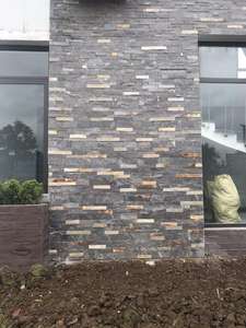 Revêtement mural en pierre naturelle empilée, panneaux de pierre d'ardoise jaune pour la décoration murale extérieure des villas - Product Image 4