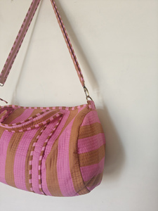 Handmade Striped Quilted Eco-friendly Cotton Gym Duffle <b>Bag</b> Organic Cotton Polyester Lining Adjustable Strap 20-<b>30L</b> Capacity - Product Image 4