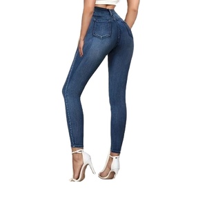 Jeans vaqueros rectos elásticos de cintura alta informales de talla grande para mujer Color sólido Longitud completa Ecológico BD - Product Image 3