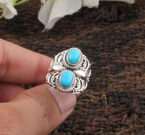 925 Sterling <b>Silver</b> Bezel Setting Turquoise Handmade Classic <b>Boho</b> Dainty Solitaire Vintage Wedding <b>Ring</b> Certified Jaipur - Product Image 6