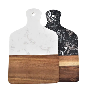 Planche à découper carrée en bois et marbre noir/blanc avec poignée, planche à découper double face, planche à découper ronde pour steak, bœuf, fruits - Product Image 1